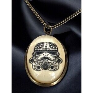 Star Wars Pendant Necklace Storm Trooper Glass Dome Antique Brass RARE  10R